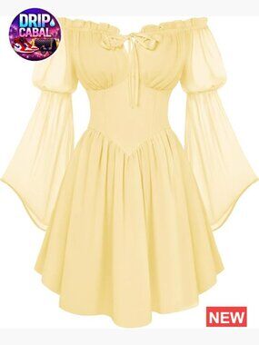 Off Shoulder Flowy Corset Mini Dress with Pockets - Renaissance Fairy